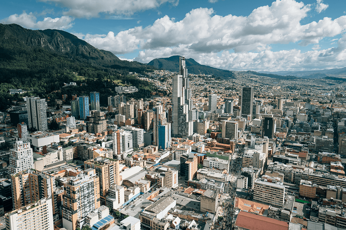 Buildings near mountain photo